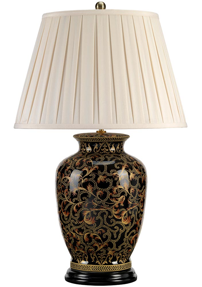 Elstead Morris Large Black & Gold Ceramic Table Lamp Cream Shade