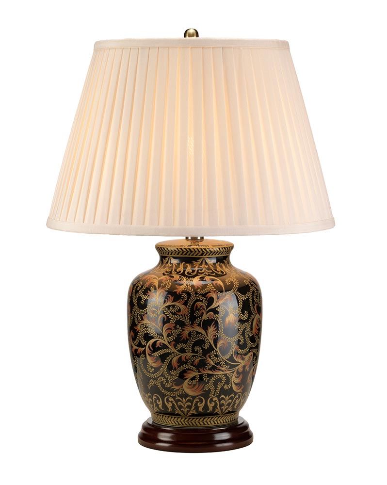 Elstead Morris Small Black & Gold Ceramic Table Lamp Cream Shade