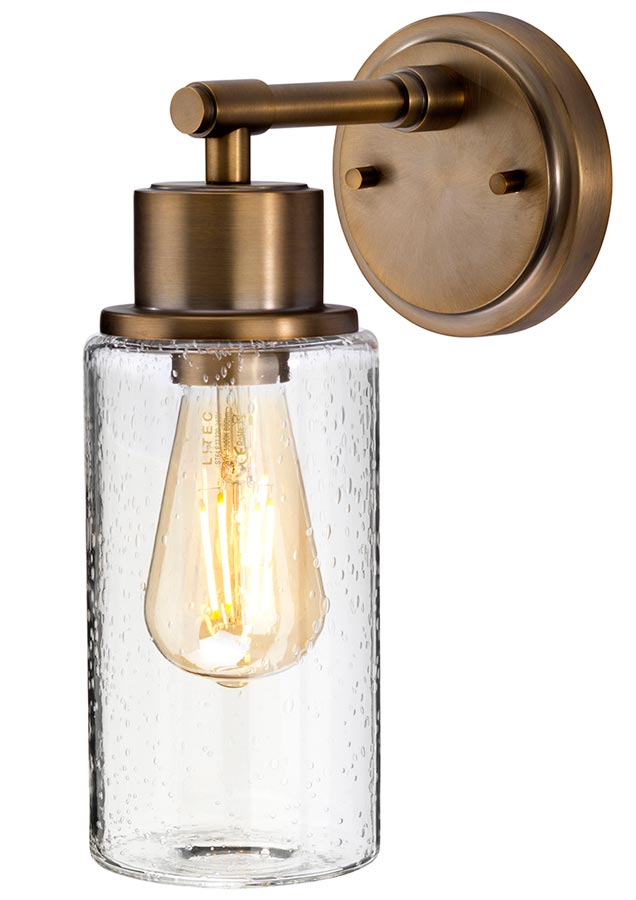 Elstead Morvah Bathroom Wall Light Brushed Brass Bubble Glass