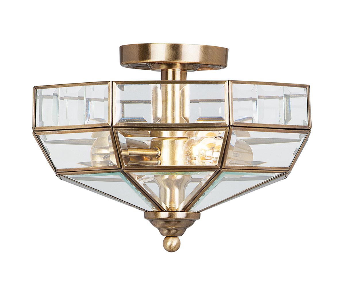 Elstead Old Park 2 Light Semi Flush Ceiling Lantern Solid Antique Brass