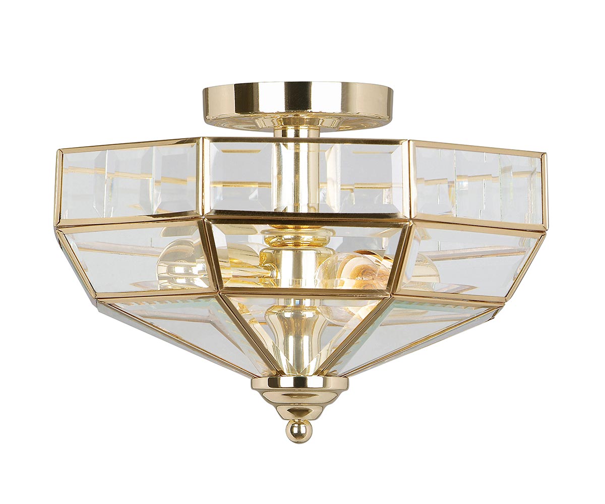 Elstead Old Park 2 Light Semi Flush Ceiling Lantern Solid Polished Brass