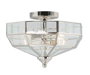 Old Park solid brass 2 light semi-flush ceiling lantern in polished nickel
