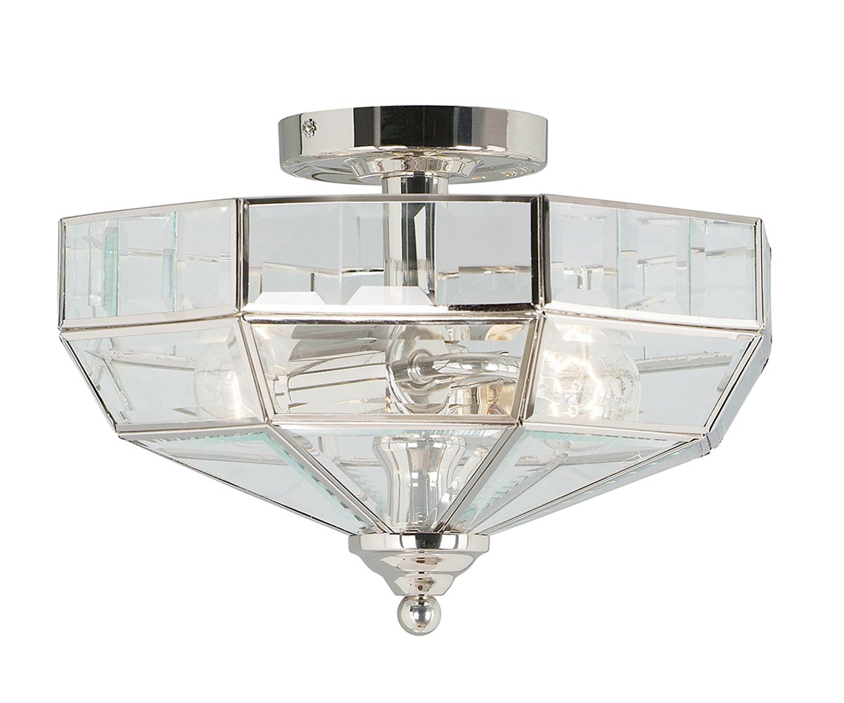 Elstead Old Park Brass 2 Light Semi Flush Ceiling Lantern Polished Nickel