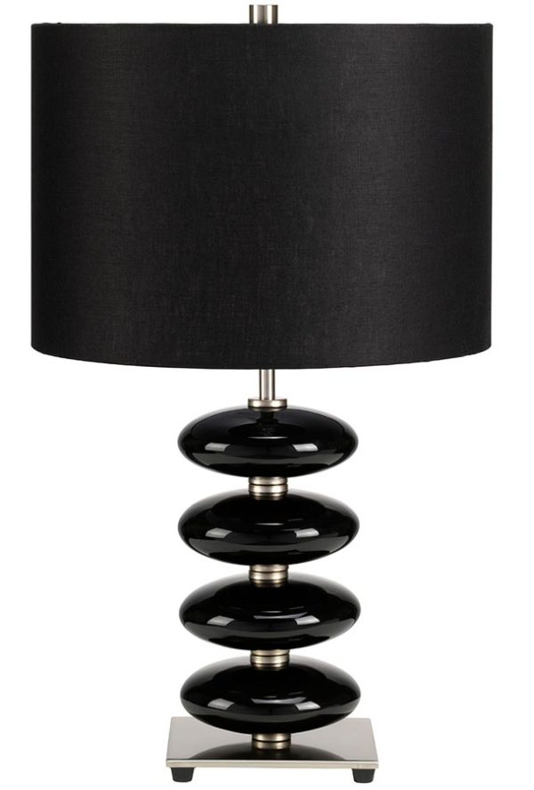 Elstead Onyx 1 Light Table Lamp Black Ceramic Orbs Black Shade