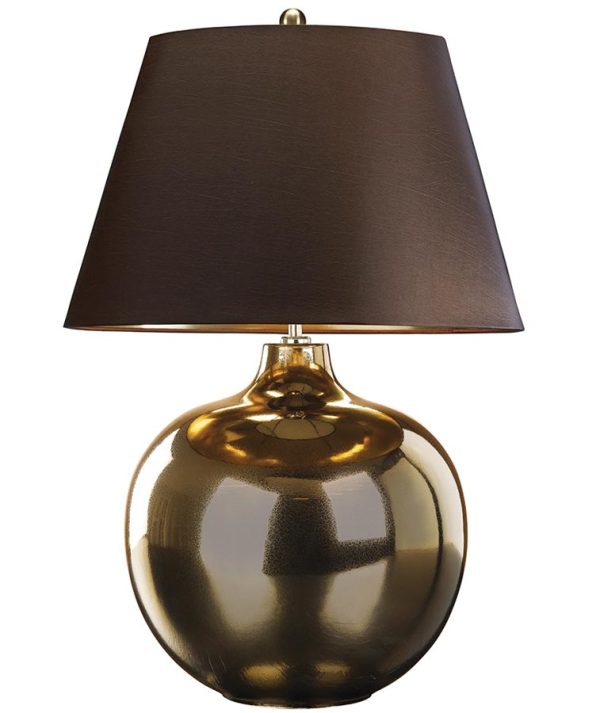 Elstead Ottoman 1 Light Bronze Ceramic Table Lamp Brown Shade