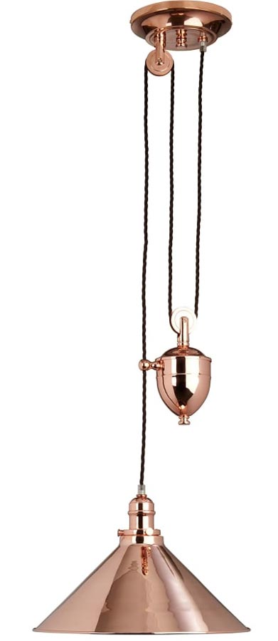 Elstead Provence Rise & Fall Pulley Ceiling Light Polished Copper