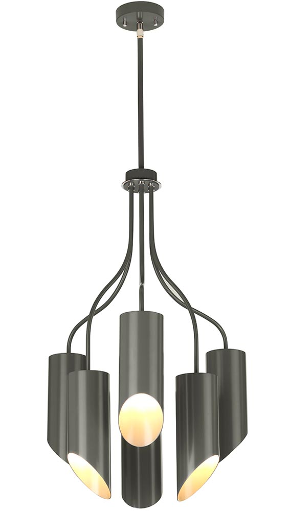 Elstead Quinto 6 Light Modern Chandelier Dark Grey Polished Nickel