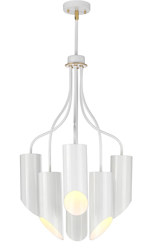 Elstead Quinto 6 Light Modern Chandelier Gloss White Aged Brass