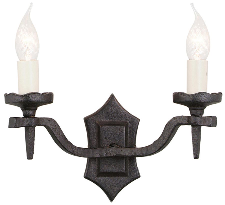 Elstead Rectory Black Wrought Iron Gothic Twin Wall Light Style B