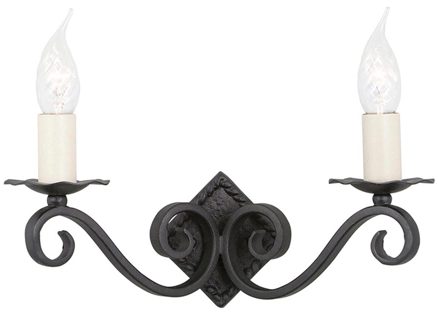 Elstead Rectory Black Wrought Iron Gothic Twin Wall Light Style A