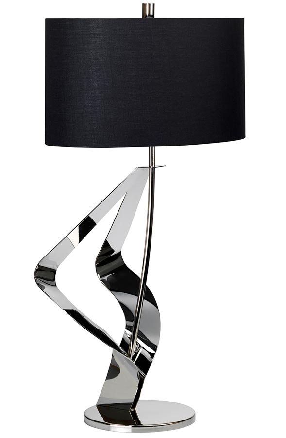 Elstead Ribbon 1 Light Polished Nickel, Tall Nickel Table Lamp With Black Shade