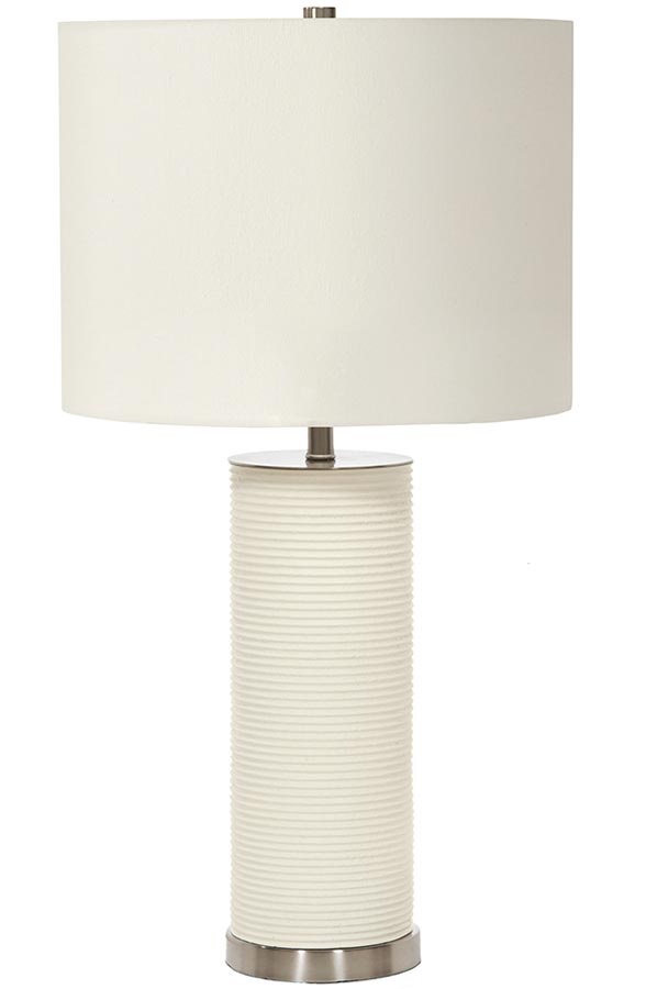 Elstead Ripple 1 Light White Resin Cylinder Table Lamp White Shade
