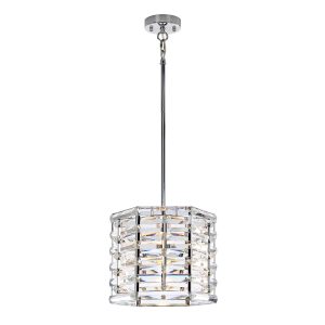 Elstead Shoal glamorous 1 light crystal ceiling pendant in polished nickel lit