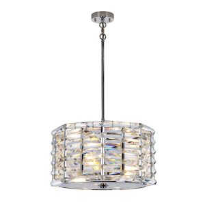 Elstead Shoal glamorous 4 light crystal ceiling pendant in polished nickel lit