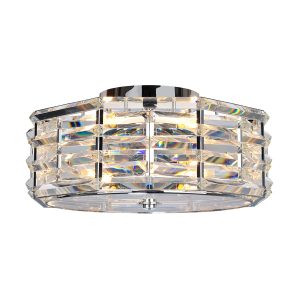 Elstead Shoal luxury 4 lamp flush crystal ceiling light in polished nickel lit