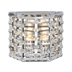 Elstead Shoal luxury 2 lamp crystal wall light in polished nickel lit