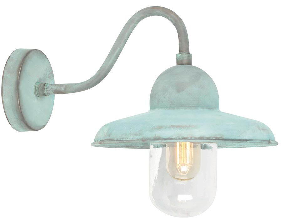 Elstead Somerton 1 Light Outdoor Wall Lantern Verdigris Solid Brass