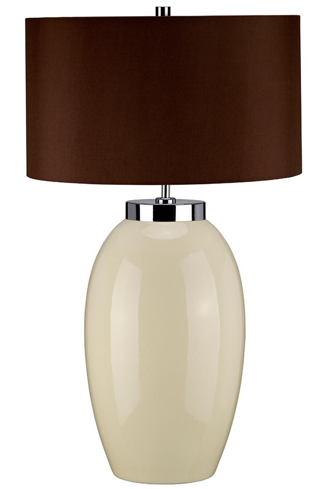 Elstead Victor 1 Light Large Cream Ceramic Table Lamp Brown Shade