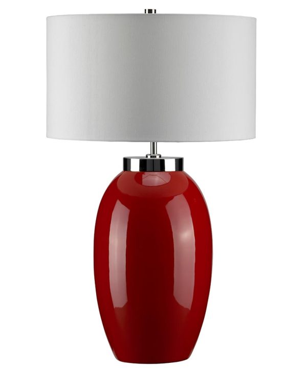 Elstead Victor 1 Light Large Red Ceramic Table Lamp Cream Shade