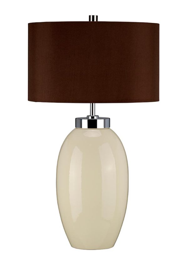 Elstead Victor 1 Light Small Cream Ceramic Table Lamp Brown Shade