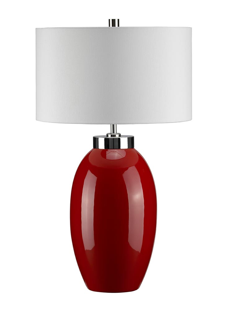 Elstead Victor 1 Light Small Red Ceramic Table Lamp Cream Shade