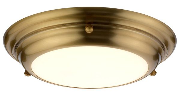 Elstead Welland Small Flush LED Bathroom Ceiling Light Aged Brass