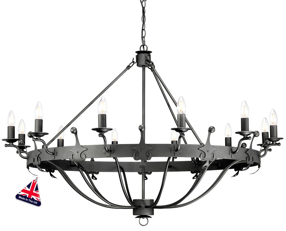 Elstead Windsor 12 Light Large Ironwork Chandelier Graphite Black