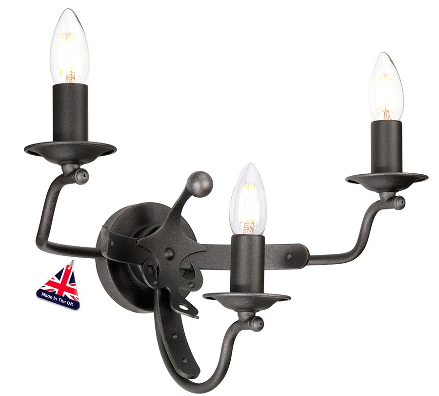 Elstead Windsor 3 Light Large Wall Light Graphite Black British Made