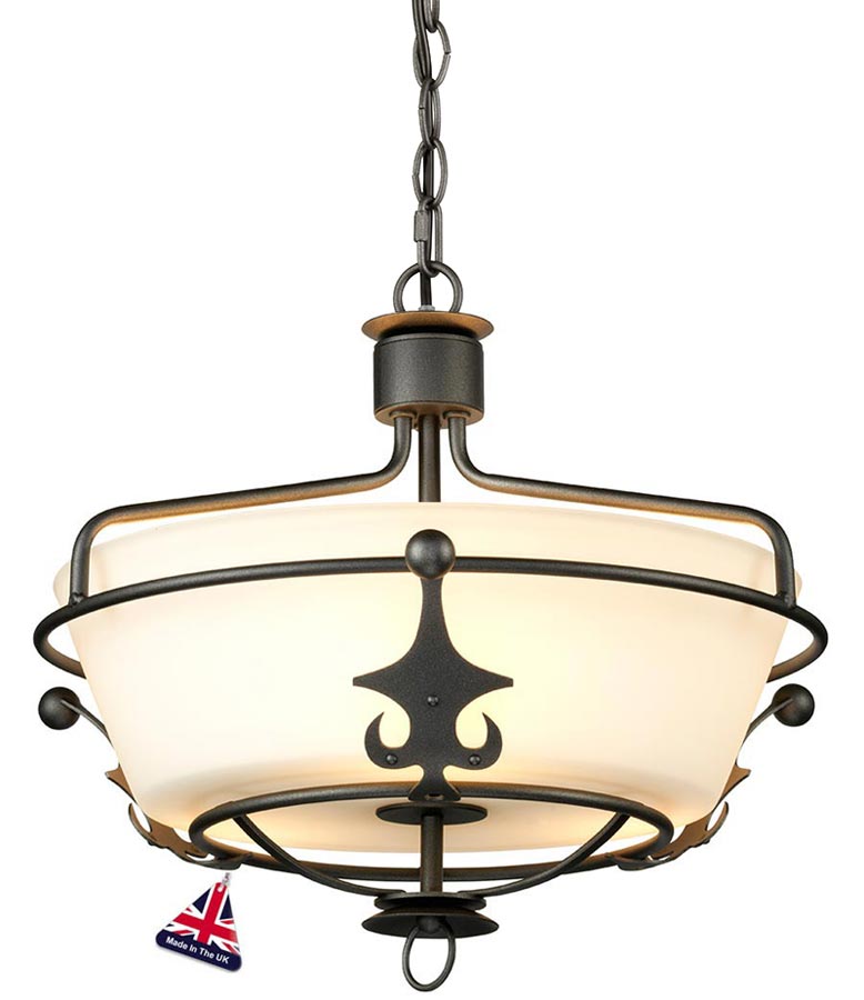 Elstead Windsor 3 Light Semi Flush Pendant Light Graphite Black