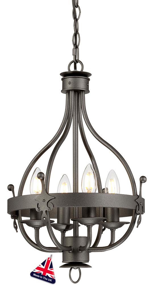 Elstead Windsor 4 Light Ironwork Chandelier Pendant Graphite Black