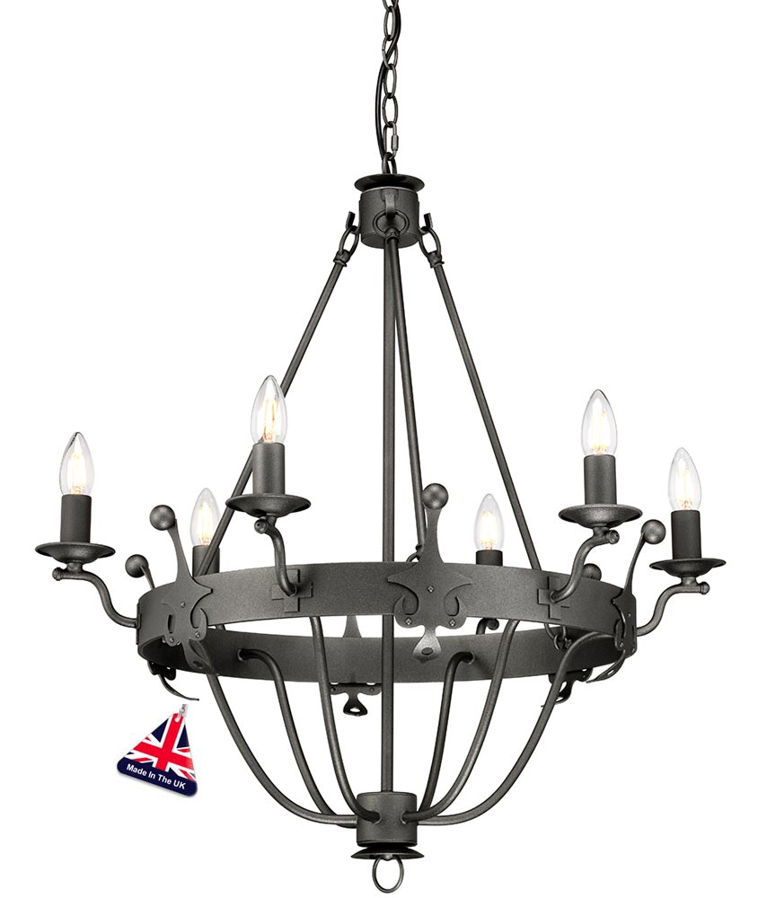 Elstead Windsor 6 Light Ironwork Chandelier Graphite Black British Made