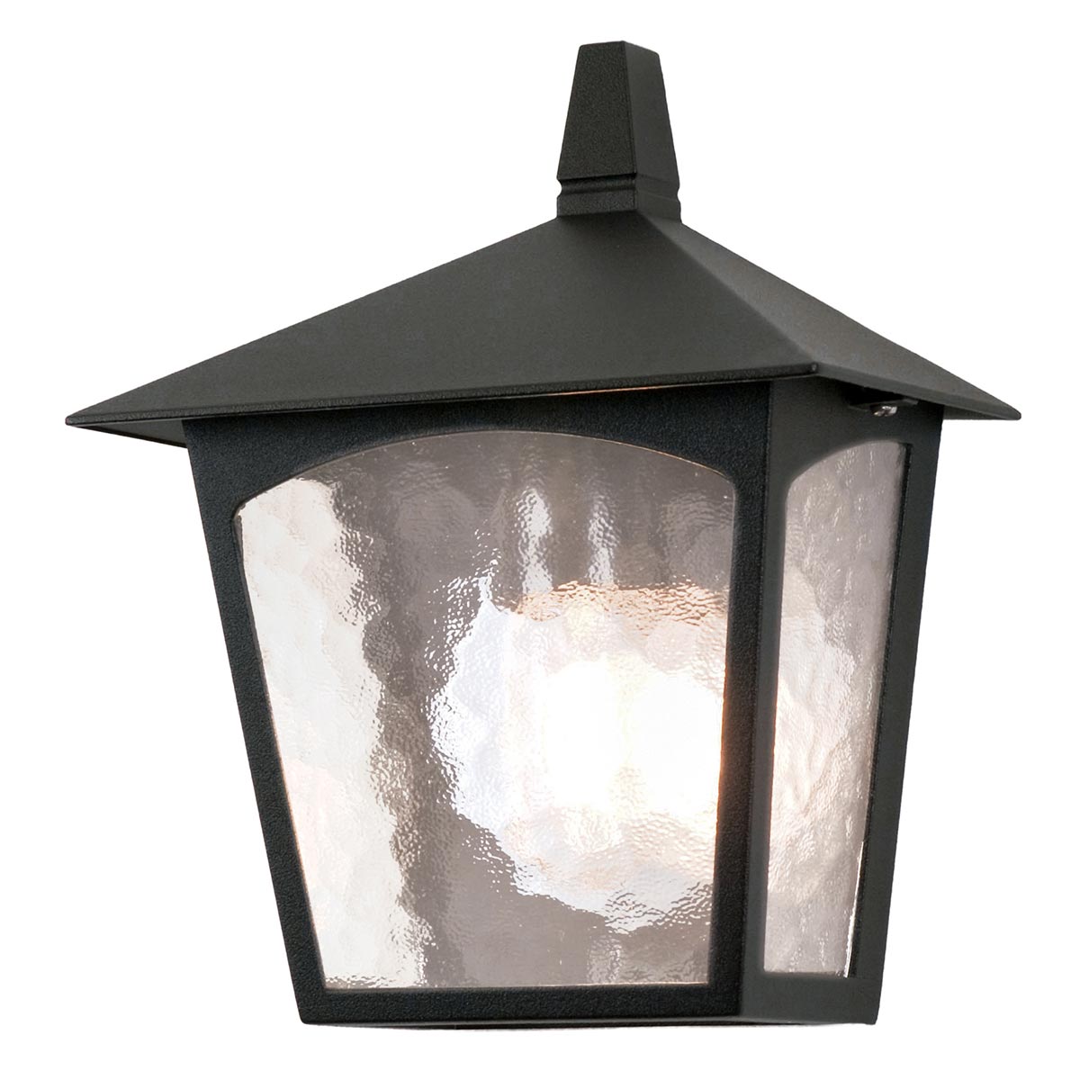 Elstead York Flush Outdoor Wall Lantern Black Rippled Glass