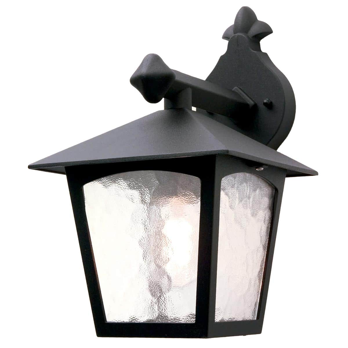 Elstead York Downward Outdoor Wall Lantern Black Rippled Glass