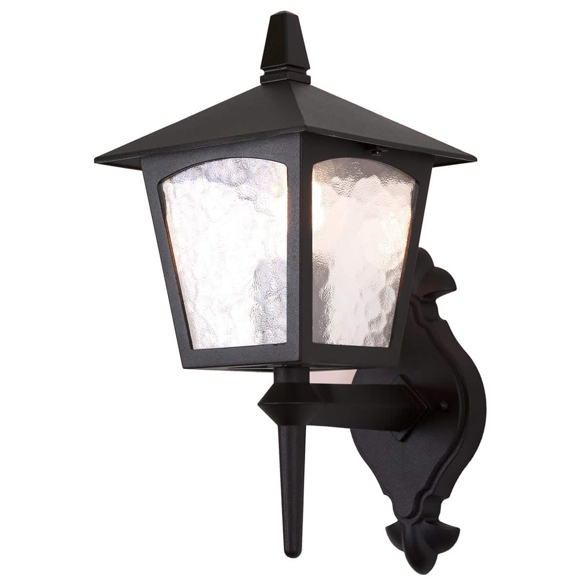 Elstead York Upward Outdoor Wall Lantern Black Rippled Glass