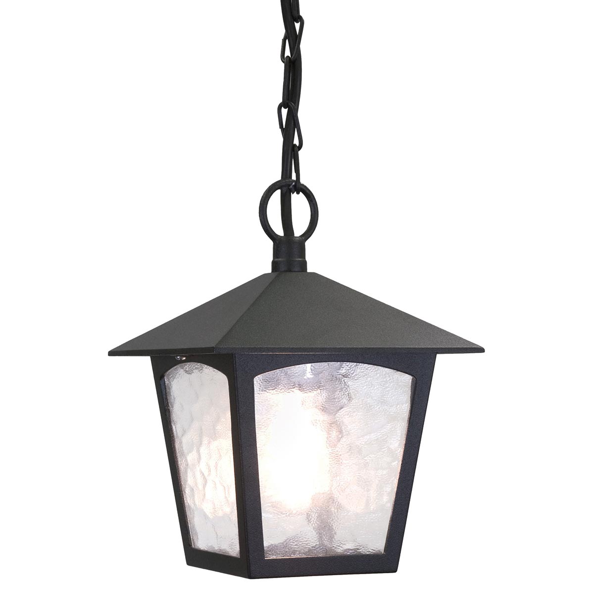 Elstead York Hanging Outdoor Porch Lantern Black Rippled Glass