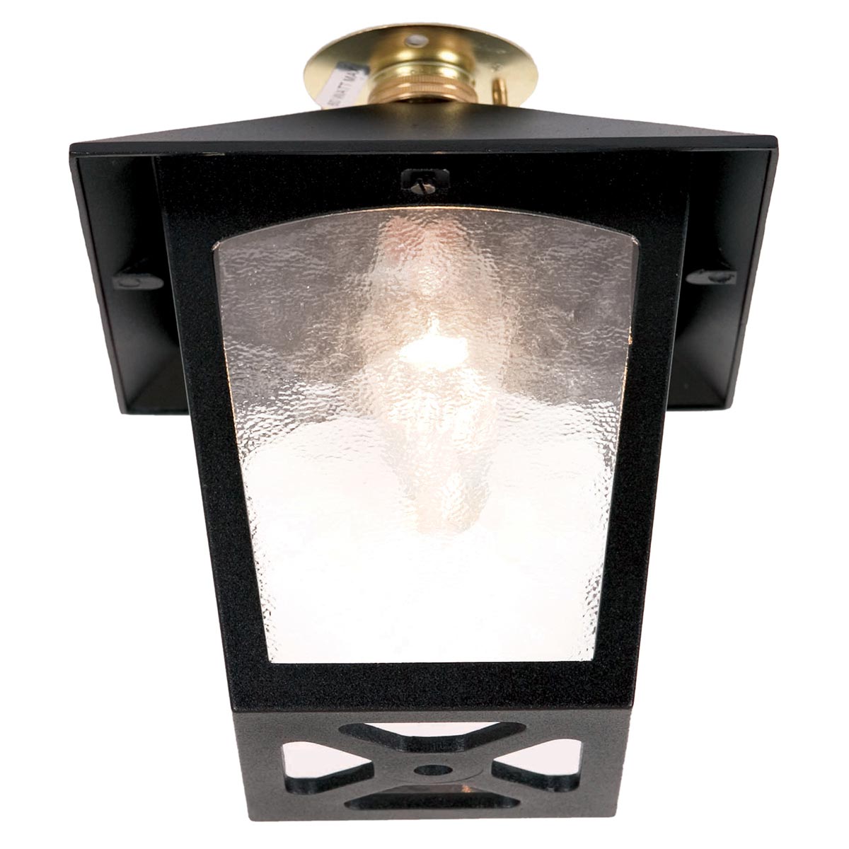 Elstead York flush outdoor porch lantern in black and brass