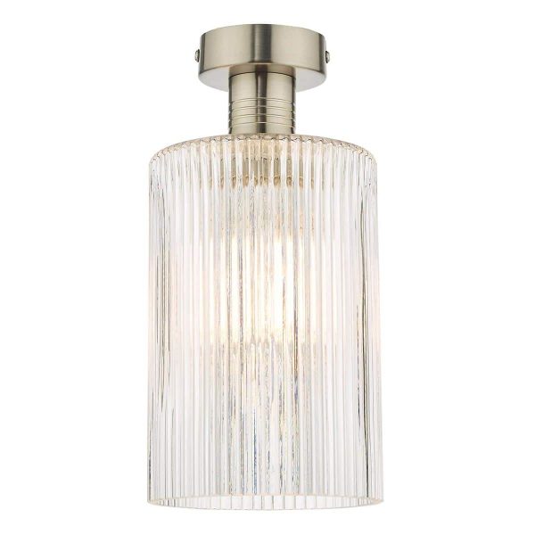 Emerson Low Ceiling Light Aged Chrome Ribbed Cylinder Glass