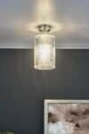 Emerson Low Ceiling Light Aged Chrome Ribbed Cylinder Glass