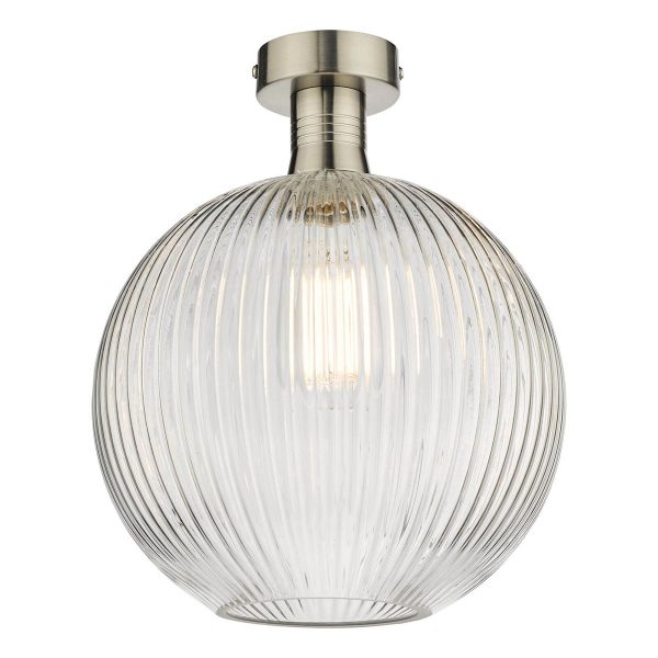 Emerson Low Ceiling Light Aged Chrome Ribbed Glass Globe