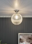 Emerson Low Ceiling Light Aged Chrome Ribbed Glass Globe