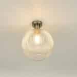 Emerson Low Ceiling Light Aged Chrome Ribbed Glass Globe