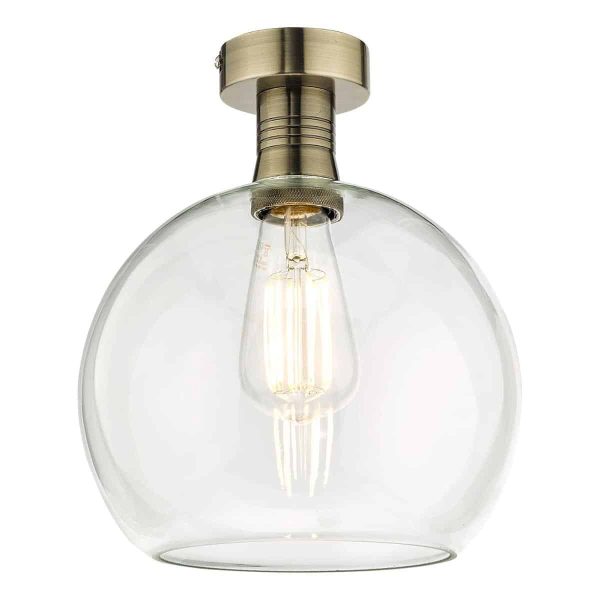 Emerson Low Ceiling Light Antique Brass Clear Glass Globe