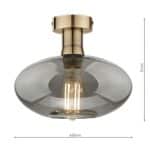 Emerson Low Ceiling Light Antique Brass Smoked Oval Glass