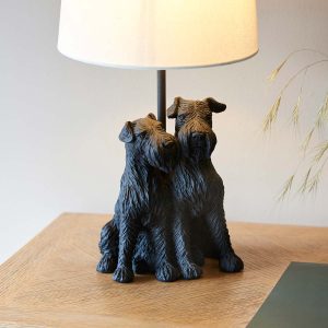 Westie dog table lamp figurine in matt black on table, main image