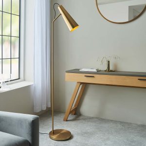 Endon Karna new 1 light floor lamp in antique brass in sitting room setting