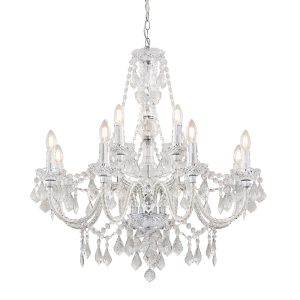 Clarence large chrome 12 light chandelier with clear acrylic drops