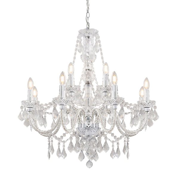 Clarence large chrome 12 light chandelier with clear acrylic drops