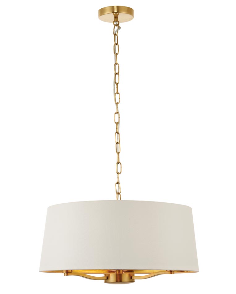 Endon Harvey 3 Light Ceiling Pendant White Shade Satin Gold