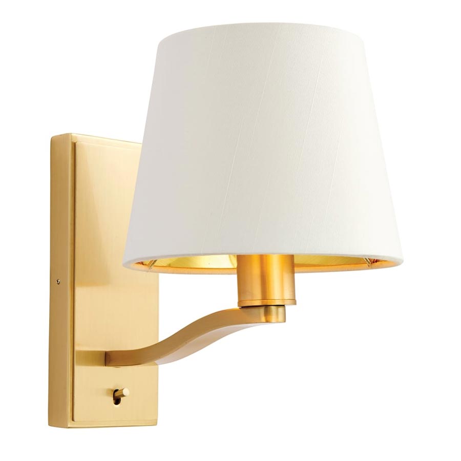 Endon Harvey Switched Single Wall Light White Shade Satin Gold
