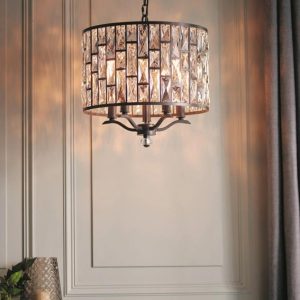 Endon Belle 5 Light Crystal Drum Ceiling Pendant Dark Bronze